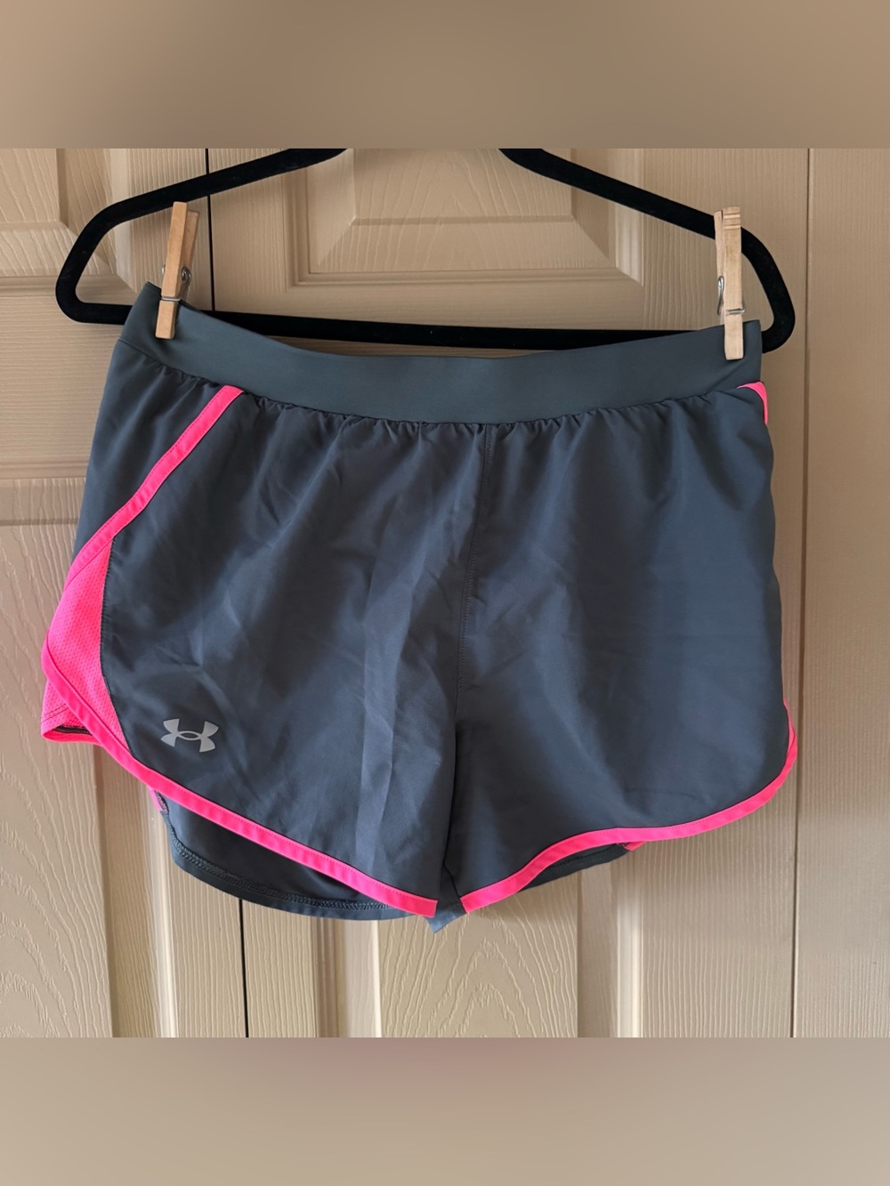 Under Armour Gray Athletic Shorts with Pink Trim